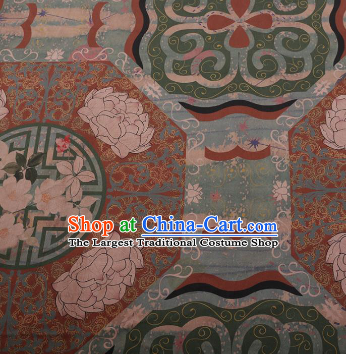 Traditional Chinese Satin Classical Lotus Pattern Design Brown Watered Gauze Brocade Fabric Asian Silk Fabric Material