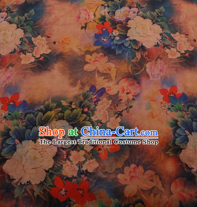 Traditional Chinese Classical Peony Lotus Pattern Design Satin Watered Gauze Brocade Fabric Asian Silk Fabric Material