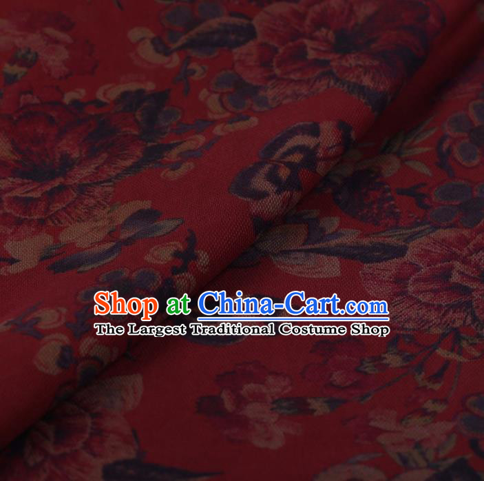 Chinese Traditional Peony Butterfly Pattern Design Red Satin Watered Gauze Brocade Fabric Asian Silk Fabric Material