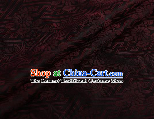 Chinese Traditional Chrysanthemum Pattern Design Black Satin Watered Gauze Brocade Fabric Asian Silk Fabric Material