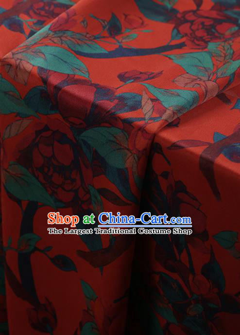 Traditional Chinese Classical Peony Pattern Design Red Satin Watered Gauze Brocade Fabric Asian Silk Fabric Material