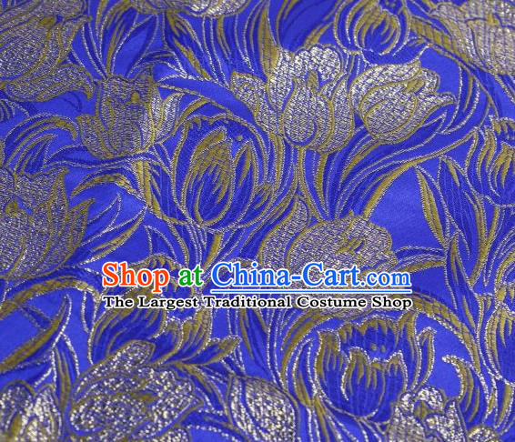 Chinese Classical Tulip Pattern Design Royalblue Brocade Asian Traditional Hanfu Silk Fabric Tang Suit Fabric Material