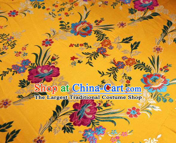 Chinese Classical Malus Spectabilis Pattern Design Yellow Brocade Asian Traditional Hanfu Silk Fabric Tang Suit Fabric Material