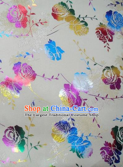 Chinese Classical Gilding Peony Pattern Design White Brocade Asian Traditional Hanfu Silk Fabric Tang Suit Fabric Material