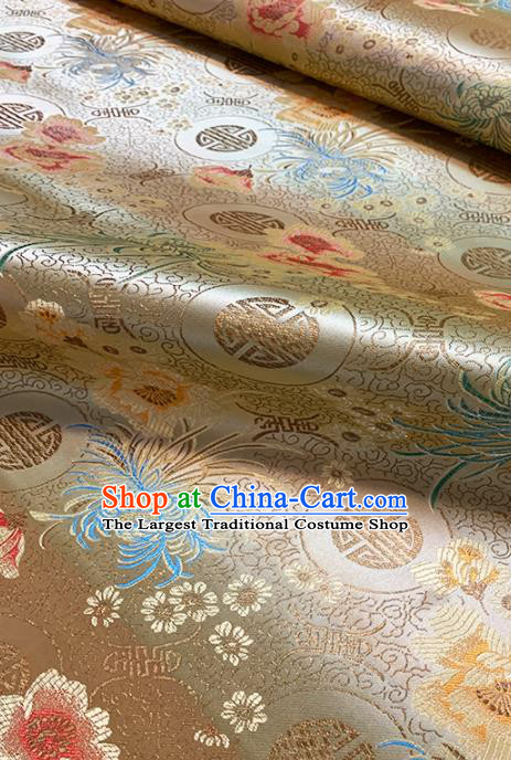 Chinese Classical Chrysanthemum Peony Pattern Design Golden Brocade Drapery Asian Traditional Tang Suit Silk Fabric Material