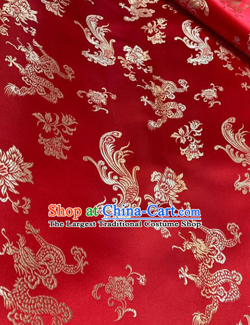 Chinese Classical Dragon Phoenix Pattern Design Red Brocade Drapery Asian Traditional Tang Suit Silk Fabric Material