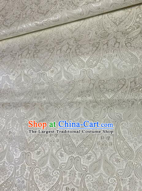 Chinese Classical Satin Loquat Flowers Pattern Design White Brocade Drapery Asian Traditional Tang Suit Silk Fabric Material