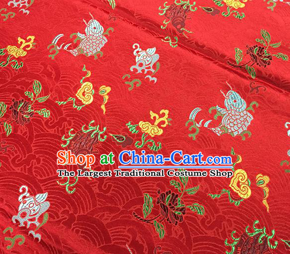 Traditional Chinese Classical Carps Pattern Design Fabric Red Brocade Tang Suit Satin Drapery Asian Silk Material