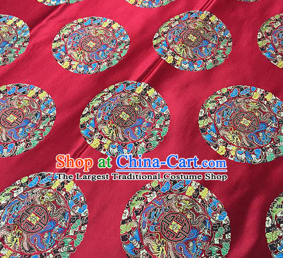 Traditional Chinese Classical Dragon Phoenix Pattern Design Fabric Red Brocade Tang Suit Satin Drapery Asian Silk Material