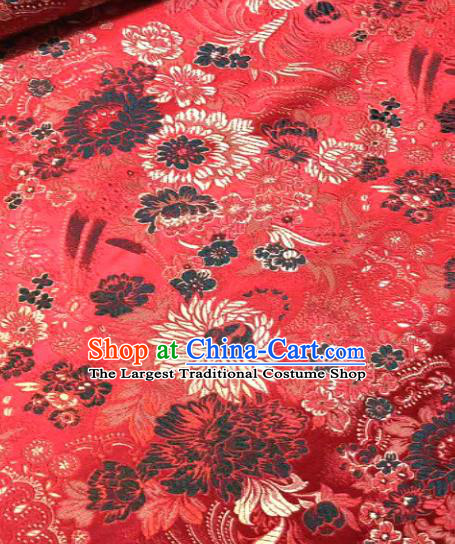 Japan Classical Chrysanthemum Pattern Design Red Brocade Asian Japanese Traditional Kimono Silk Fabric Material