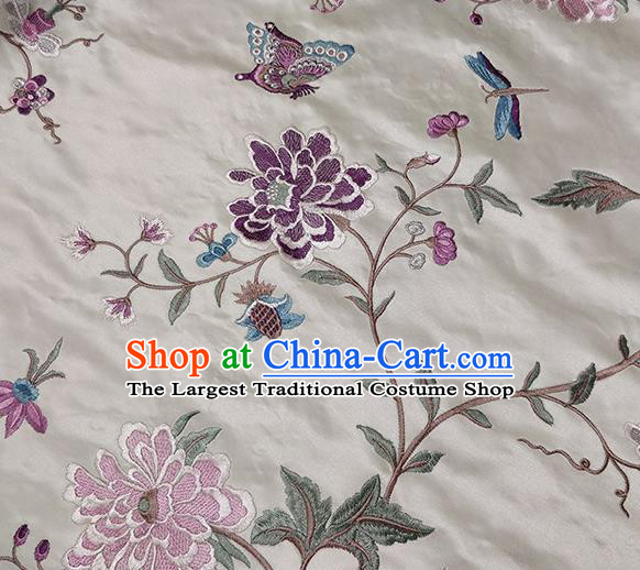 Traditional Chinese Classical Embroidered Purple Peony Pattern Design Fabric Brocade Tang Suit Satin Drapery Asian Silk Material