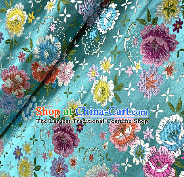 Chinese Traditional Blue Brocade Classical Peony Pattern Design Satin Drapery Asian Tang Suit Silk Fabric Material