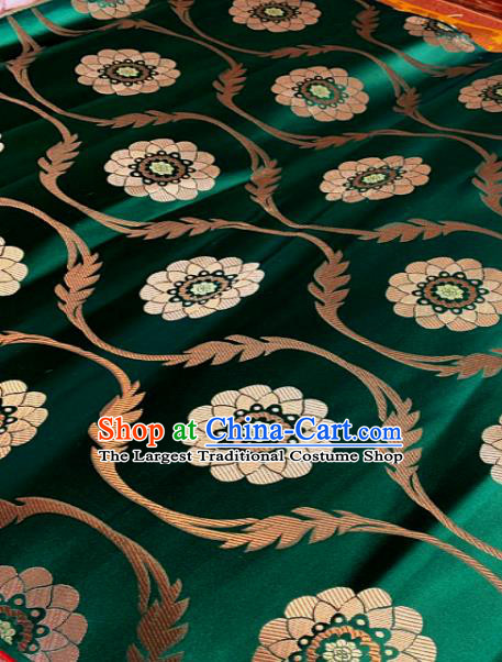 Chinese Traditional Lotus Pattern Design Deep Green Brocade Classical Satin Drapery Asian Tang Suit Silk Fabric Material