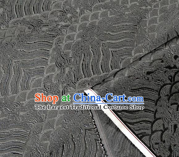 Traditional Chinese Classical Sea Waves Pattern Design Fabric Black Brocade Tang Suit Satin Drapery Asian Silk Material