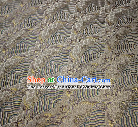 Traditional Chinese Classical Waves Pattern Design Fabric Khaki Brocade Tang Suit Satin Drapery Asian Silk Material