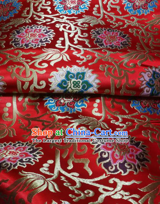 Asian Chinese Wedding Red Satin Classical Lotus Pattern Design Brocade Mongolian Robe Fabric Traditional Drapery Silk Material