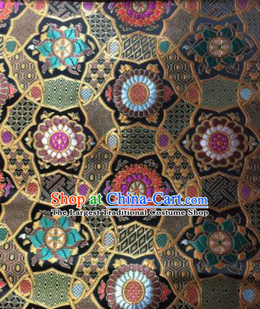 Asian Chinese Black Satin Classical Pattern Design Brocade Mongolian Robe Fabric Traditional Drapery Silk Material