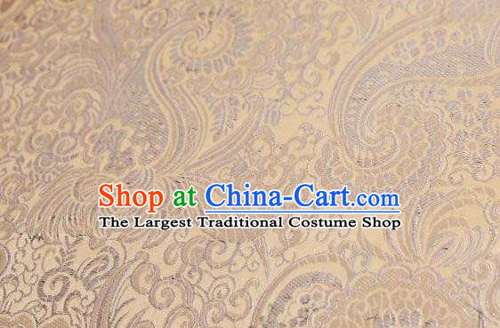 Asian Chinese Fabric Light Yellow Satin Classical Pattern Design Brocade Traditional Drapery Silk Material