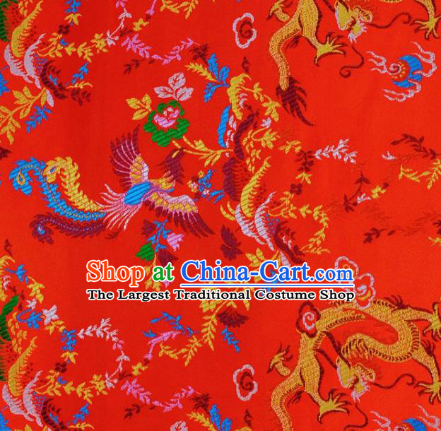 Asian Chinese Fabric Red Satin Classical Dragon Pattern Design Brocade Traditional Drapery Silk Material