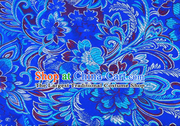 Asian Chinese Fabric Royalblue Satin Classical Peony Pattern Design Brocade Traditional Drapery Silk Material