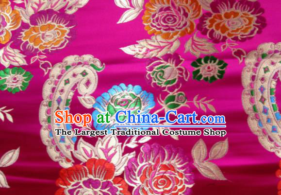 Asian Chinese Classical Roses Pattern Design Rosy Satin Fabric Brocade Traditional Drapery Silk Material