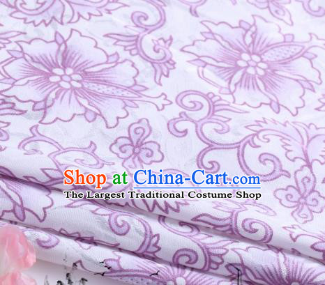 Asian Chinese Classical Purple Flowers Pattern Design Satin Fabric Brocade Traditional Drapery Silk Material