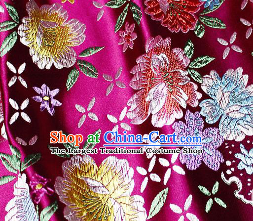 Asian Chinese Classical Peony Pattern Design Rosy Satin Fabric Brocade Traditional Drapery Silk Material