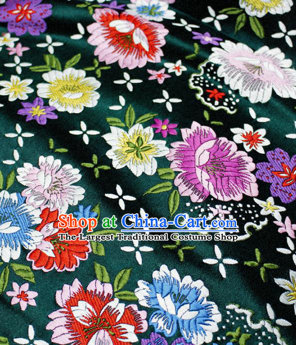 Asian Chinese Classical Peony Pattern Design Atrovirens Satin Fabric Brocade Traditional Drapery Silk Material