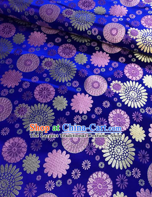 Chinese Tang Suit Royalblue Brocade Classical Sunflowers Pattern Design Satin Fabric Asian Traditional Drapery Silk Material