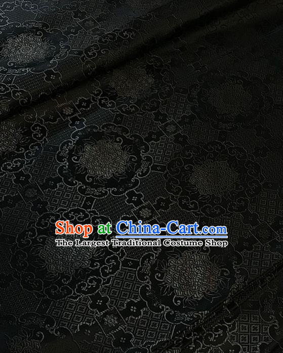 Chinese Tang Suit Black Brocade Classical Buddhism Lotus Pattern Design Satin Fabric Asian Traditional Drapery Silk Material