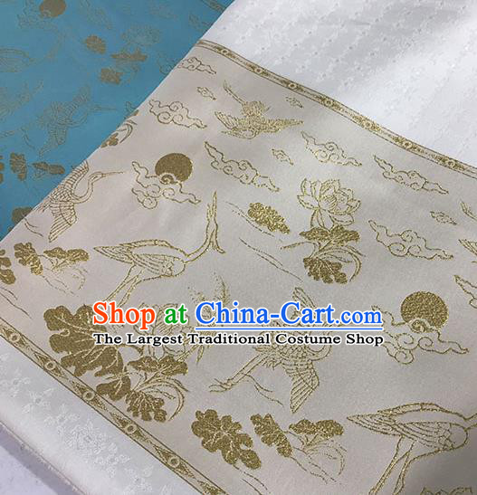 Chinese Hanfu Dress White Brocade Classical Crane Lotus Pattern Design Satin Fabric Asian Traditional Drapery Silk Material