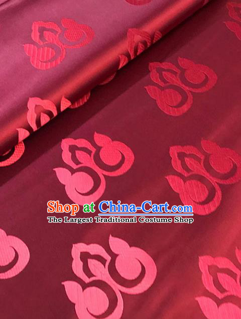 Chinese Hanfu Dress Wine Red Brocade Classical Peach Pattern Design Satin Fabric Asian Traditional Drapery Silk Material