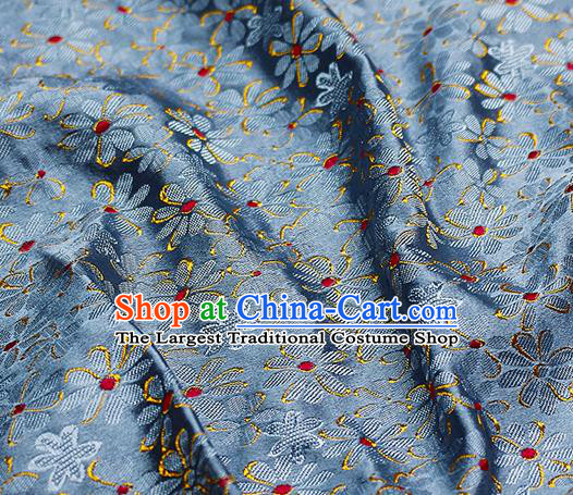 Chinese Classical Pattern Design Blue Satin Fabric Brocade Asian Traditional Drapery Silk Material