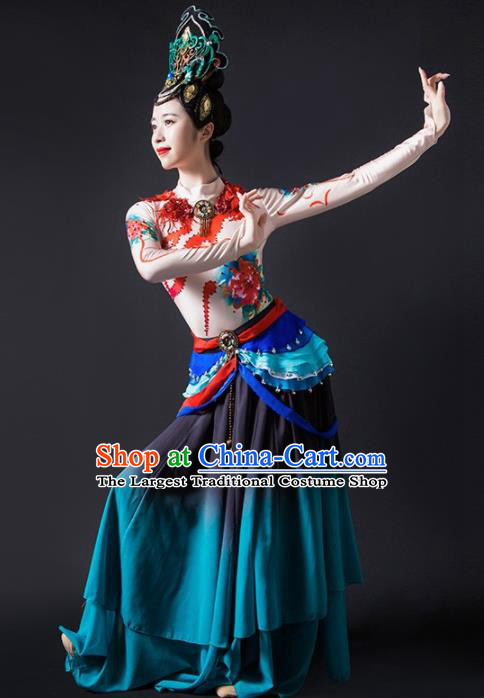 Chinese Traditional Dance Bichunmoo Blue Dress Classical Dance Stage Performance Costume for Women