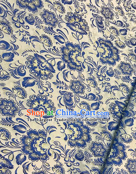 Chinese Tang Suit White Brocade Classical Hibiscus Pattern Design Satin Fabric Asian Traditional Drapery Silk Material