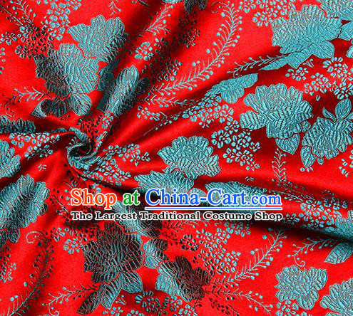 Chinese Classical Peony Pattern Design Red Satin Fabric Brocade Asian Traditional Drapery Silk Material