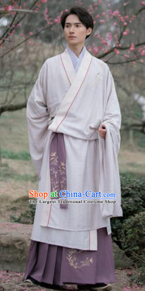 Asian Chinese Ancient Nobility Childe Embroidered Hanfu Dress Traditional Jin Dynasty Scholar Historical Costume for Men