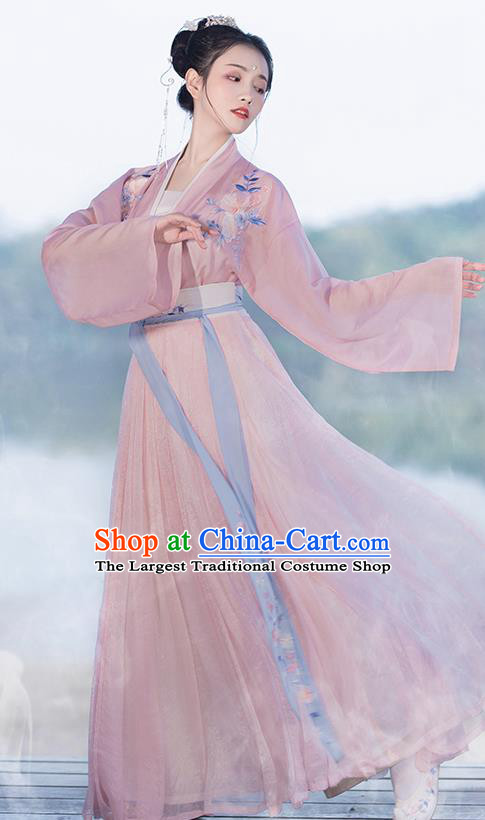 Asian Chinese Ancient Princess Embroidered Hanfu Dress Traditional Song Dynasty Court Historical Costume for Women