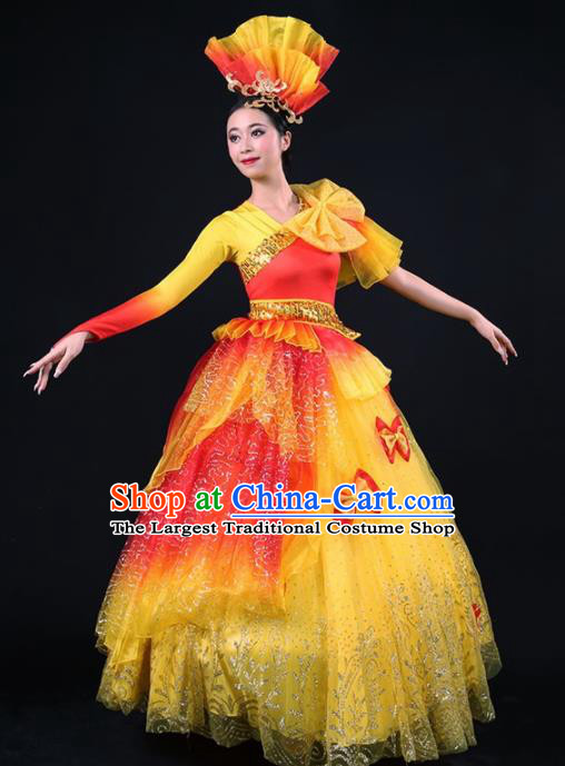 Chinese Spring Festival Gala Modern Dance Yellow Dress Opening Dance Stage Performance Costume for Women