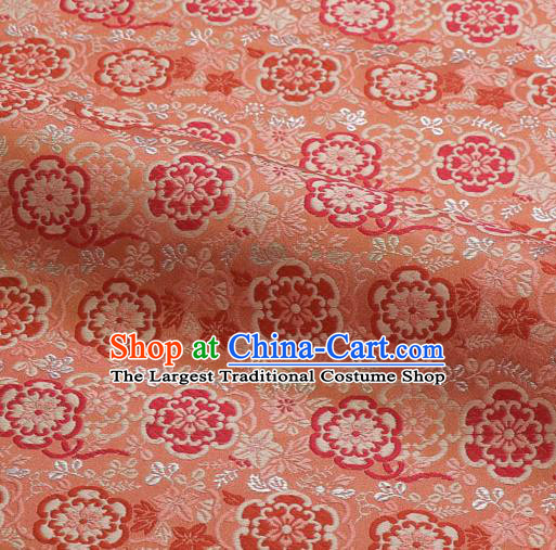 Japanese Traditional Kimono Classical Vine Flowers Pattern Pink Brocade Damask Asian Japan Nishijin Satin Drapery Silk Fabric