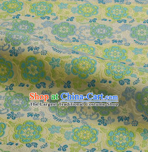 Japanese Traditional Kimono Classical Vine Flowers Pattern White Brocade Damask Asian Japan Nishijin Satin Drapery Silk Fabric