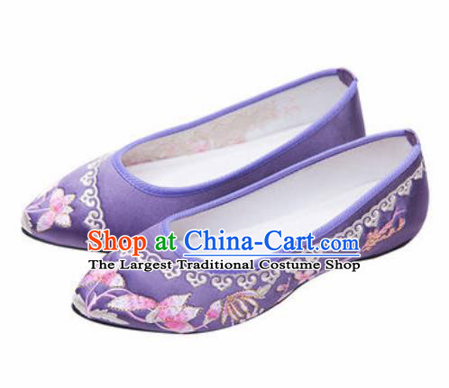 Chinese Traditional Shoes Opera Wedding Shoes Hanfu Princess Shoes Embroidered Purple Shoes for Women