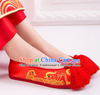 Chinese Embroidered Mandarin Duck Shoes Traditional Opera Red Satin Shoes Wedding Shoes Hanfu Princess Shoes for Women