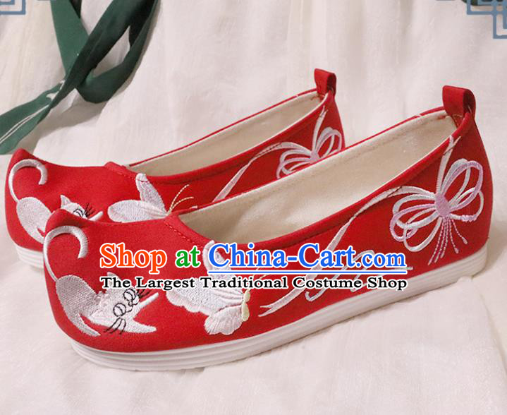 Chinese Traditional Wedding Shoes Opera Shoes Hanfu Princess Shoes Embroidered Butterfly Red Shoes for Women