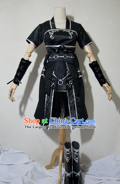 Chinese Traditional Cosplay Young Lady Costume Ancient Female Swordsman Black Dress for Women