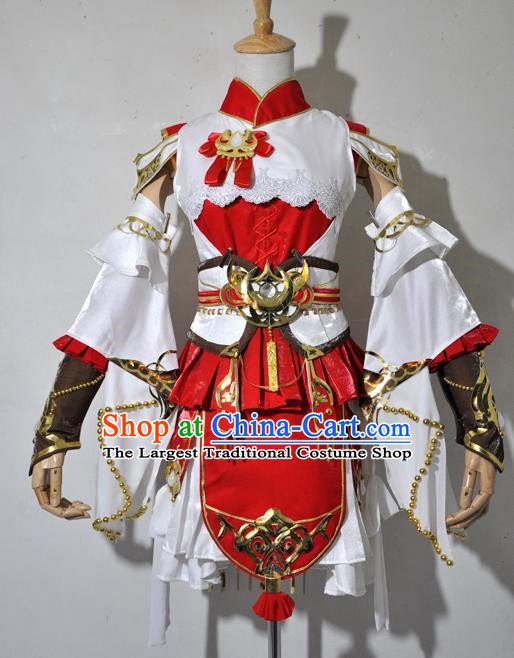 Top Grade Cosplay Fairy Witch Costume Ancient Female Swordsman Red Dress for Women