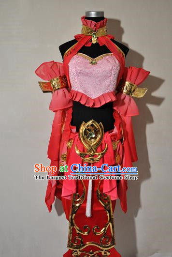 Chinese Traditional Cosplay Knight Costume Ancient Fairy Swordsman Red Dress for Women