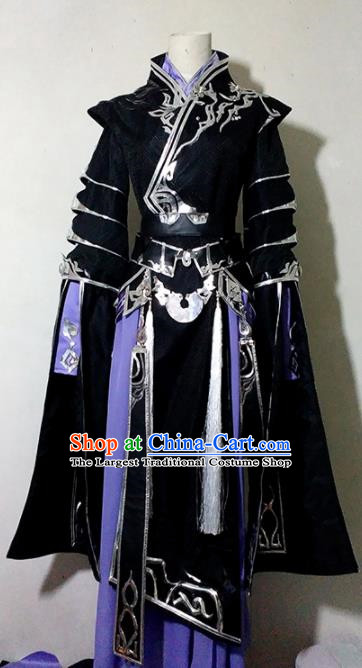 Chinese Traditional Cosplay Prince Young Knight Black Costume Ancient Swordsman Hanfu Clothing for Men