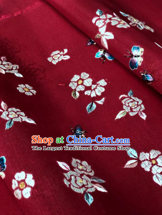 Traditional Chinese Embroidered Peony Wine Red Silk Fabric Classical Pattern Design Brocade Fabric Asian Satin Material