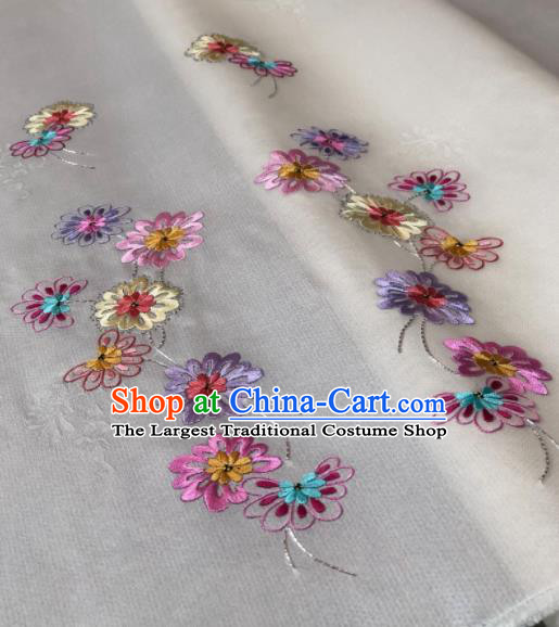 Traditional Chinese Embroidered Daisy White Silk Fabric Classical Pattern Design Brocade Fabric Asian Satin Material